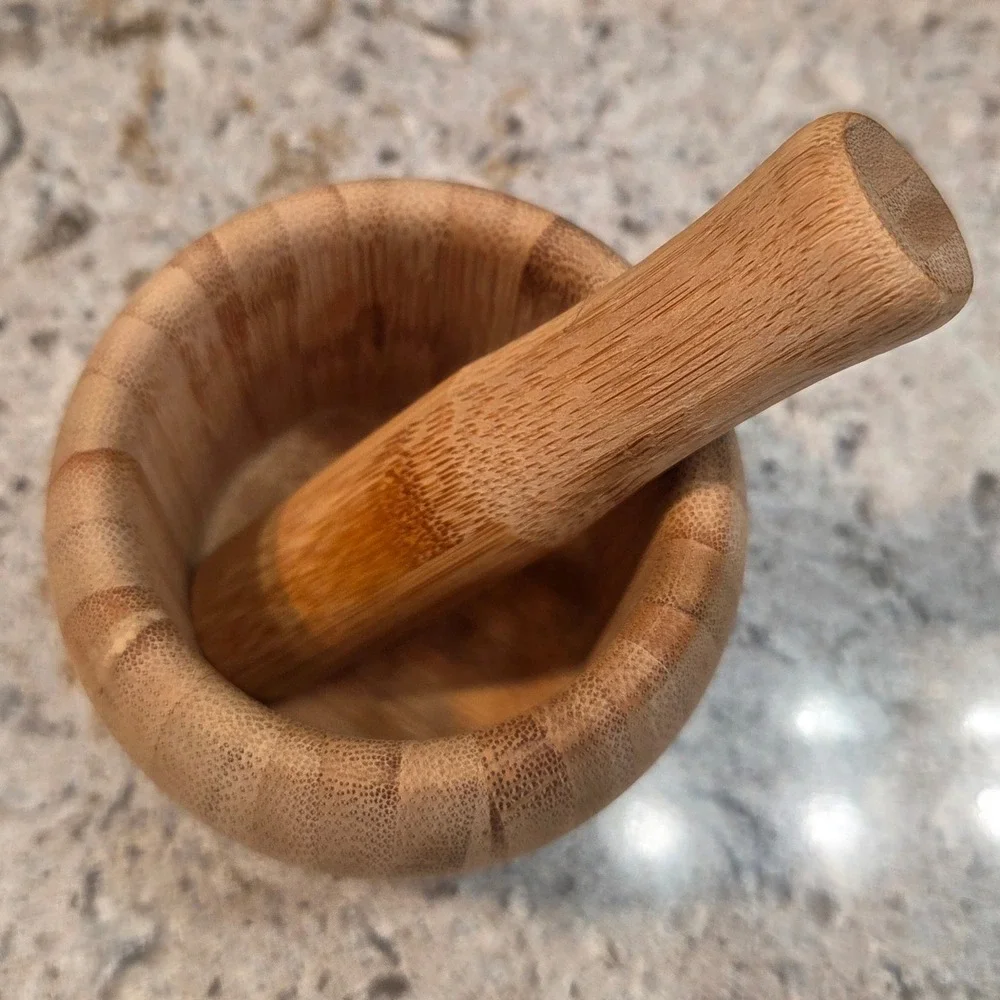 Natural Bamboo Mortar Pestle‎ Set Herb Spice Grinder Eco Friendly Kitche